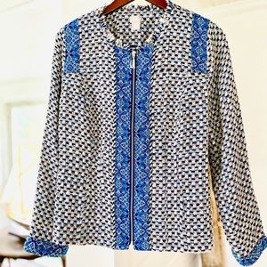 NWT Women’s Chico’s Tweed Blazer Jacket | Paisley Trim | Ladies Medium sz. 1 NEW